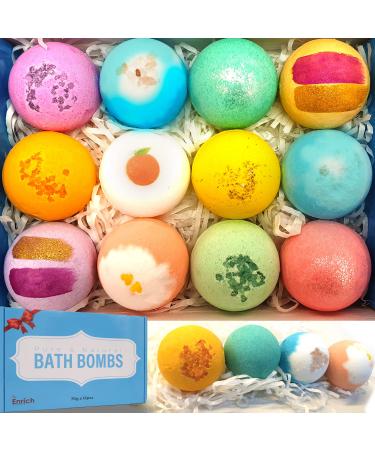 Enrich Organics Bath Bombs Gift Set - 12 PC Fizzies  Shea & Coco Butter Bath Bomb Set - Handmade  Rich in Pure Essential Oils Natural Bath Bombs - Best Gift for Her  Kids  Wife  Girlfriend & Daughter