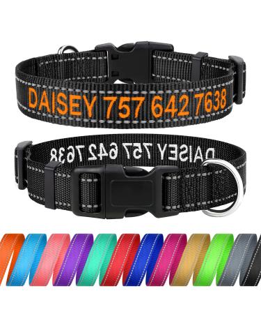 Tagme personalized dog collar for small dog with embroidered reflective nylon dog collar with pet name & telephone number black s s (1 Pack) black