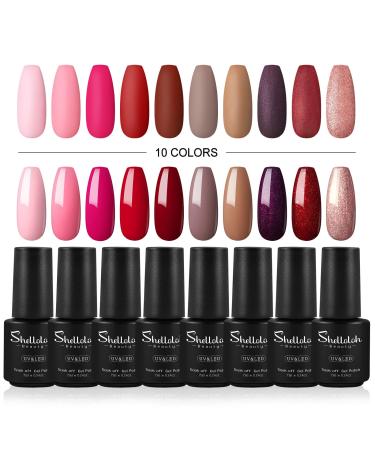 Gel Nail Polish Set Pink Red Glitter Brown 10 Colors Soak Off Gel Polish Set DIY Manicure Kit Professional Nail Art Kit for Salon P1 - Buy Online on GoSupps.com