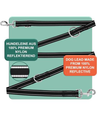 Dey Premium Reflective Dog Leash - 2m 3-Way Adjustable for All Breeds | Nylon | Multiple Colors Available | Double and Tow Leash Options - Buy Online on GoSupps.com