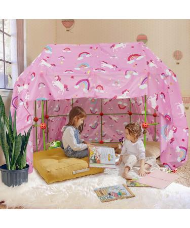 Blanket Fort for Kids, Fits Fort Building Kit, Kids Fort, Pink Blanket Fort for Indoor, Kids Toy for 3,4, 5,6,7,8 Years Old Boy & Girls,126" L x 94" W