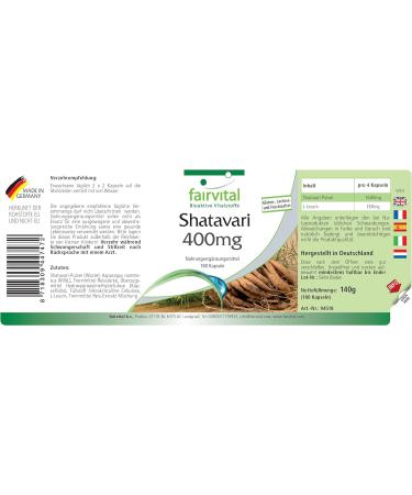 Fairvital Shatavari 400mg Capsules - Vegan - High Dosage - 180 Count - Asparagus Racemosus - Buy Online on GoSupps.com