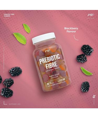Chicory Root Inulin Prebiotic Fibre Gummies - 60 Vegan Gummies - BlackBerry, Strawberry & Peach Flavour - Kosher Halal - 3g - Buy Online on GoSupps.com