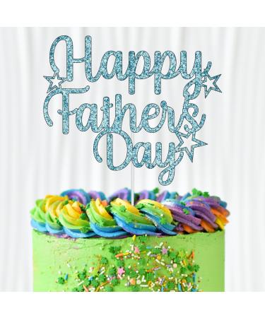 WedDecor Happy Fathers Day Baby Blue Glitter Cake Topper Best Dad Ever Cake Picks For Father's Day Celebration Cake Decoration Theme Party Favor Supplies