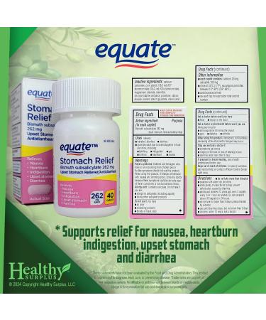 Equate Stomach Relief 262 mg 40 Caplets Bundle with Vital Volumes Tips Card - Fast International Shipping - Buy Online on GoSupps.com