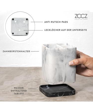 ZCCZ Bathroom Accessory - Noble Stone Look Toothbrush Holder | Square Tooth Cleaning Cup for Electric Toothbrush Cosmetics & More | High-Quality White Marble Design with Removable Tablet - Buy Online on GoSupps.com