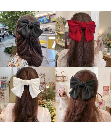3 Women Bow Hair Clips French Fabric Hair Clips for Women Hair Clips with Bow Elegant Satin Hair Accessories for Girls (Black+Red+White) - Buy Online on GoSupps.com