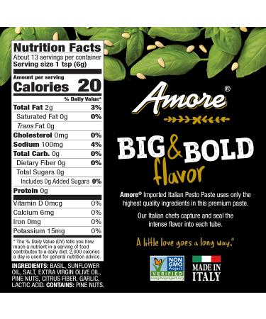 Amore Vegan Pesto Paste Tube - Non GMO Certified, Made In Italy (1 Pack) - Buy Online on GoSupps.com