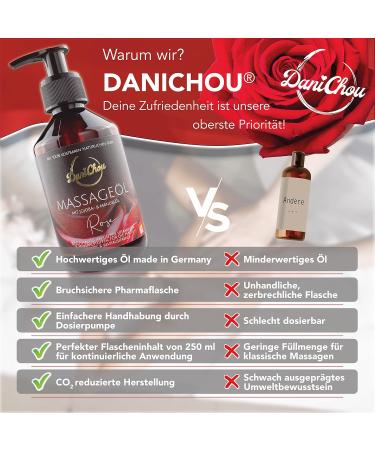 Danichou Massage Oil Rose 250ml - 100% Vegan Natural Oil with Jojoba & Almond - Luxurious & Revitalizing Relaxation - No Colors or Preservatives - International Shipping Available - Buy Online on GoSupps.com