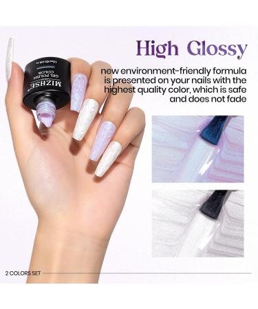 Mizhse Pearl Gel Nail Polish Set - White Pearl & Spiral Shimmer UV Nail Polish | Soak Off LED Lacquer - 2 Color Manicure - Buy Online on GoSupps.com