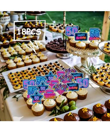 18pcs Blue Fluorescence Glitter Dessert Cupcake Topper Cheer to Let s Glow Crazy Happy 50th Birthday Theme Decoration Supplies Anniversary Wedding Party Decor Supplies - Buy Online on GoSupps.com