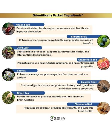 GREENVIFY MAROBRAIN MAX Extra Strength Brain Support Supplement 60 Capsules with Herbal Blend Vitamins A C D B-Complex DHA Grape Seed Bacopa (1) - Buy Online on GoSupps.com