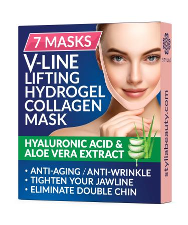 7 Piece V Line Shaping Face Masks  Double Chin Reducer - Lifting Hydrogel Collagen Mask with Aloe Vera  Anti-Aging and Anti-Wrinkle Band - Contouring, Slimming and Firming Face Lift Sheet 7 Count (Pack of 1)