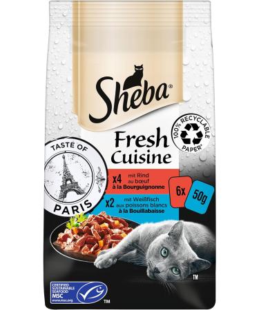Sheba Katznassfutter Fresh Cuisine Taste of Paris - 36 Portion Bags (6x50g) Wet Cat Food with Beef & White Fish (MSC Certified) - Premium Cat Food for International Shipping - Buy Online on GoSupps.com