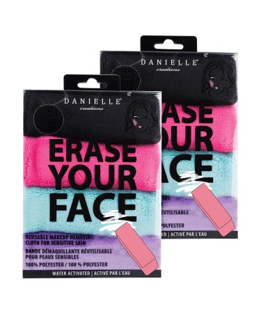 ERASE YOUR FACE Erase Your Face Make Up Removing Cloths, black, blue, pink, purple, 2 pack (count of 8) 8 pack