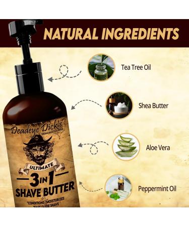DeadeyeDick's 3-in-1 Shave Butter for Men | Natural Shaving Cream for Face Head & Body | Gentle on All Skin Types | 16 FL OZ - Perfect for Smooth Shaving - Buy Online on GoSupps.com