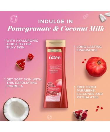 Caress Body Wash for Women Tahitian Pomegranate & Coconut Milk Exfoliating Shower Gel for Renewed Glowing Skin 20 fl oz 4 Pack - Buy Online on GoSupps.com