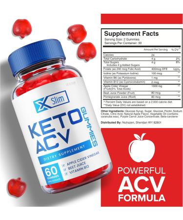 Xslim Keto ACV Gummies - Weight Loss Shark Tank Apple Cider Vinegar + B12 Beet Root Juice (60 Gummies) - Buy Online on GoSupps.com