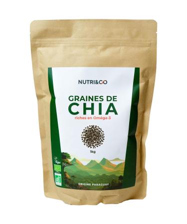 NUTRI & CO Organic Chia Seeds 1kg - Rich in Omega 3, Source of Fiber and Vegetable Protein - Salvia Hispanica from Sustainable and Fair Agriculture - Organic and Vegan Superfood