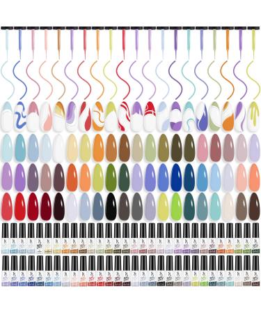 SXC Cosmetics Gel Liner Nail Art Set of 60 Ultra Colors Series Gel Art Paint Polish for Swirl Nails with Built-in Thin Nail Art Brush in Bottle for Soak off Nail Art Painting Drawing Gel designs (60 Colors Ultra Series)