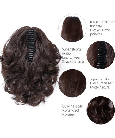 Yamel 8-inch Short Curly Wavy Natural Medium Brown Ponytail Extension | Claw Jaw Clip Synthetic Hairpiece for Women - Buy Online on GoSupps.com