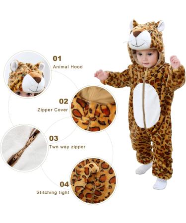 COOKY.D Baby Hooded Rompers | Winter Flannel Jumpsuit Pajamas | 12-18 Months Leopard Print - Buy Online on GoSupps.com