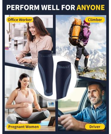 CAMBIVO Calf Compression Sleeve - 2 Pairs, Shin Splint and Calf Support for Running, Sports, Flight - Men & Women - L-XL Navy - Buy Online on GoSupps.com