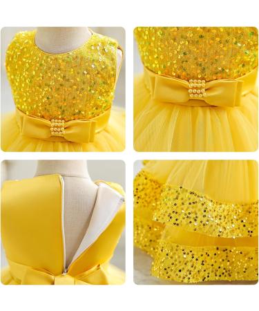 Miipat Baby Girl Sequin Tulle Princess Dress | 12-18 Months Yellow - Buy Online on GoSupps.com