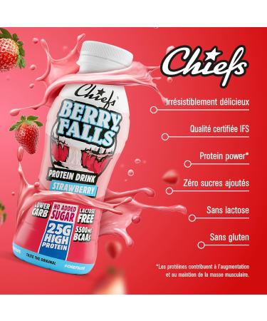 Chiefs Milk Protein Drink avec 25 g de prot ines et BCAA Shake riche en prot ines et faible en glucides sans lactose et sans sucres ajout s 8 x 330 ml (Berry Falls) - Buy Online on GoSupps.com
