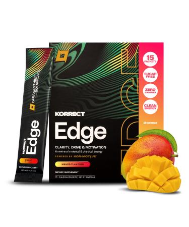KORRECT Mental Performance Edge Powder (Mango) for Men & Women | Focus & Mental Clarity | Paraxanthine, Jitter-Free Energy | Non-GMO, cGMP Certified | 15 Packets 0.19 Ounce (Pack of 15)