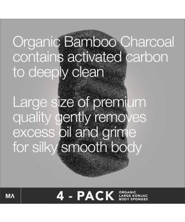 Minamul Konjac Exfoliating Organic Body Sponge - Bamboo Charcoal Infused | Gentle Daily Scrub for Face & Body | Safe for All Skin Types | 4 Pack - Buy Online on GoSupps.com
