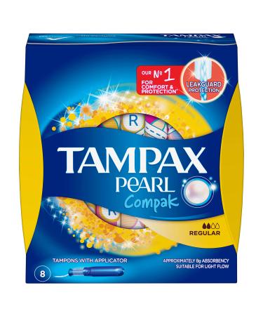 Tampax Pearl Compak Tampons Regular Light 8 Count