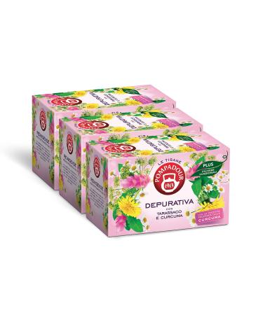 Pompadour Pompadour Purified Herbal Tea Plus with Dandelion & Turmeric 54 Filters (3 Packs of 18 Filters) Draining & Purifying Properties Lactose Gluten & Allergen Free Vegan