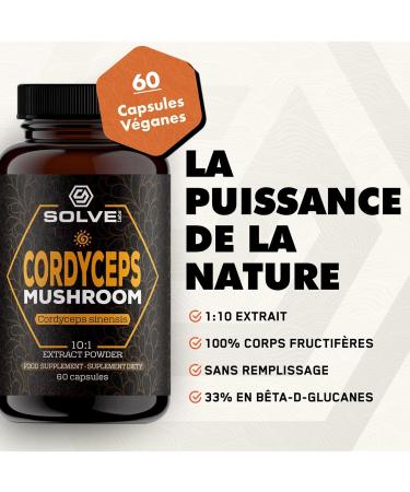 SOLVE Labs Premium Vegan & Kosher Cordyceps Capsules 43% Beta Glucans Extract 10:1 Zero Fillers and Additives 30g 60 Capsules 1 Month Supply - Buy Online on GoSupps.com