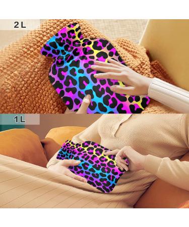 Hot Water Bottle 2L with Leopard Print Cover - Cheetah Neon Gradient for Pain Relief & Winter Warmth - Buy Online on GoSupps.com