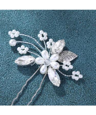 Jakawin Flower Bride Wedding Hair Pins - Pearl & Crystal Bridal Hair Piece for Women - Silver HP163 - Buy Online on GoSupps.com