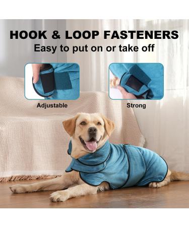 Rongyicare Adjustable Dog Bathrobe with Collar - Rapid Drying Absorbent Waffle for Large Dogs (XXXL 73-80cm Blue) - Buy Online on GoSupps.com