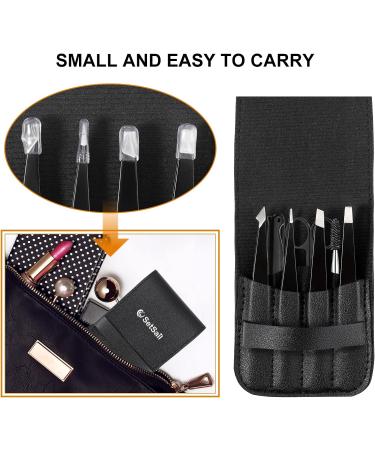 SetSail 7-Pack Precision Stainless Steel Tweezers for Women - Professional Eyebrow Kit with Case for Shaping and Hair Removal - Black - Buy Online on GoSupps.com
