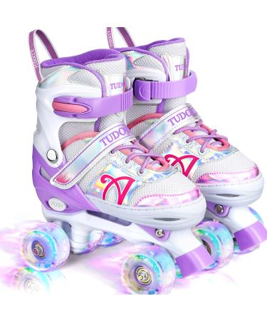 Roller Skates for Kids, Shine Skates 4 Size Adjustable Roller Skates with Light up Wheels for Girls, Teens, Outdoor Rollerskates for Beginners & Advanced | Purple, S - J10-J13, M - J13-3, L - 3-6 Purple Small (10C-13C US)/AGE 4-7 Yrs