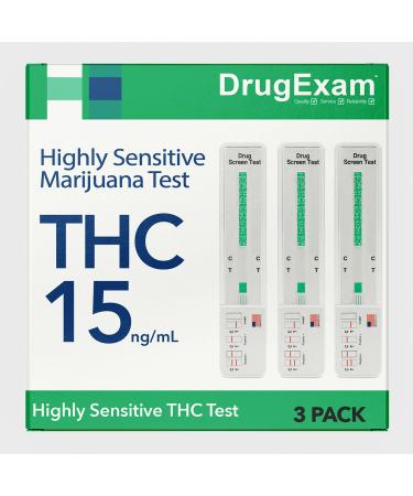 3 Pack - DrugExam Made in USA Most Sensitive Marijuana THC 15 ng/mL Single Panel Drug Test Kit - Marijuana Drug Test with 15 ng/mL Cutoff Level for Detecting Any Form of THC