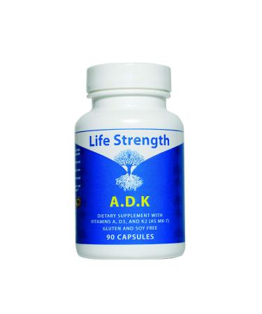 Life Strength ADK Supplement (90 CT) - Physician Formulated Vitamins A1 D3 & K2 (as MK7) for Bone Health - Immune System Support - Gluten Free Soy Free Non-GMO - Pack of 1