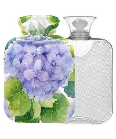 NAANLE hot hot water bottle with cover watercolor floral hydrangeas transparent hot water bottle 2 l large warm-up bag for menstrual cramps pain relief hand foot heat and cold therapy