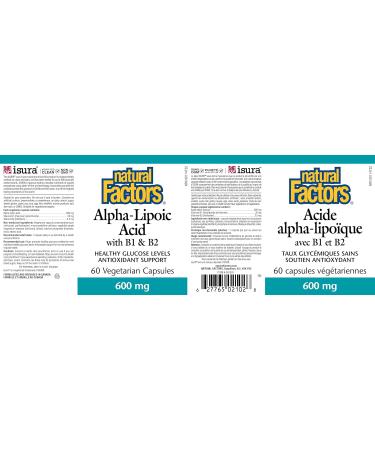 Natural Factors Alpha-Lipoic Acid 600mg High Potency with Vitamin B1 & B2 60 vegetarian capsules One-per-Day formula of ALA Antioxidant Support and Supports Blood Sugar Health - Buy Online on GoSupps.com