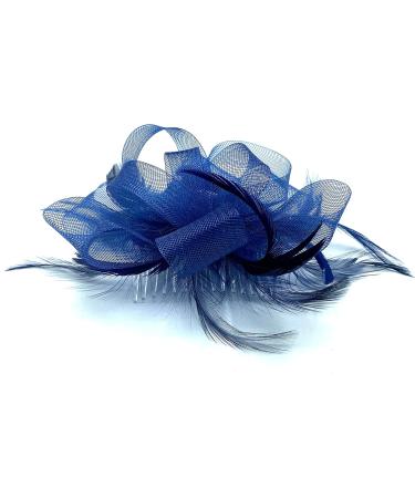 Looped Feather Comb Fascinator for Women Ladies Day Races Ascot Weddings Hair Piece (Navy Blue) - Buy Online on GoSupps.com
