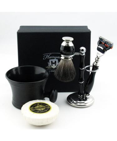 Haryali London Razor set - 5 -part shaving brush set - black - roofs shaving brush - 5 edges of razor blade razor - shaving soap - vintage shaving cup - shaving rack - complete shaving set