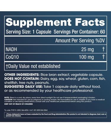 ProHealth NADH + CoQ10 - 60 Day Supply Energy & Focus Supplement | Pure 25 mg NADH & 100 mg CoQ10 | 60 Acid Resistant Capsules for Enhanced ATP Production - Buy Online on GoSupps.com