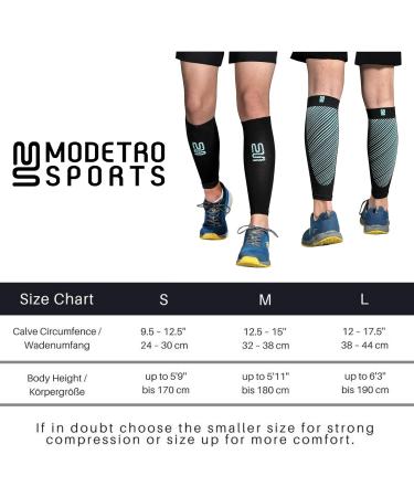 Modetro Sports Calf Compression Sleeves - True Graduated 20-30mmHg Compression - Relieves Shin Splints - Ideal for Sports, Running, Work, Flight, Pregnancy - Men & Women - Size M - 1 Pair - Buy Online on GoSupps.com