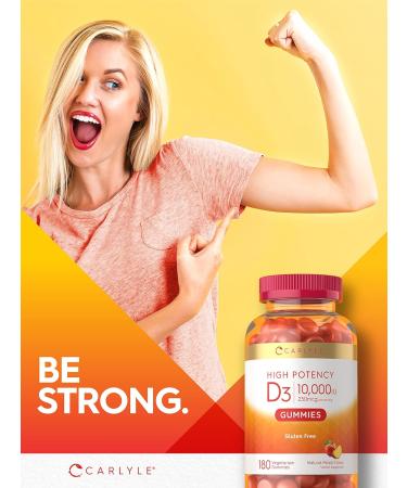 Carlyle Vitamin D3 Gummies 10000 IU 180 Count - Vegetarian Non-GMO | Gluten Free Peach Flavored Supplement - Buy Online on GoSupps.com