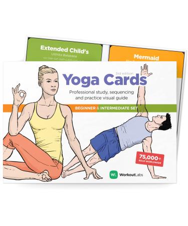 WorkoutLabs Yoga Cards I & II  Complete Set Beginners & Intermediate: Professional Study, Class Sequencing & Practice Guide  Premium Yoga Asana Flash Cards Deck with Sanskrit