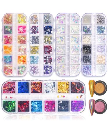 3840 piece NailArt Steine Nail Decoration Set-5 Boxing Nails Design Metal Rent butterfly Nails Art Glitzer Pillette 2 boxes nail powder sequins + rhinestones + powder
